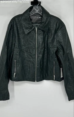 Chaqueta de cuero Bagatelle NYC para mujer negra manga larga bolsillos cuello cremallera completa Foto 1 de 4