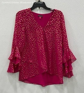 NWT Vince Camuto Women's Fuchsia Rose Polka Dot Ruffle Blouse Shirt Size Small - Picture 1 of 5
