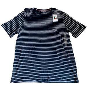 Tommy Hilfiger Men's Short Sleeve T-Shirt Navy Blue Striped Size Large - Picture 1 of 5