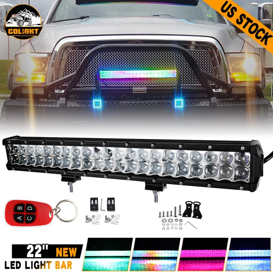 22" LED LIGHT BAR COMBO RGB Halo Color Changing Chasing Strobe Remote Control 20 - Image 1 of 4
