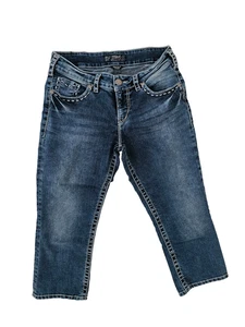 Silver Jeans Damen Suki Flap Capri Denim Blau Medium Wash Bestickt Größe 30 - Bild 1 von 7