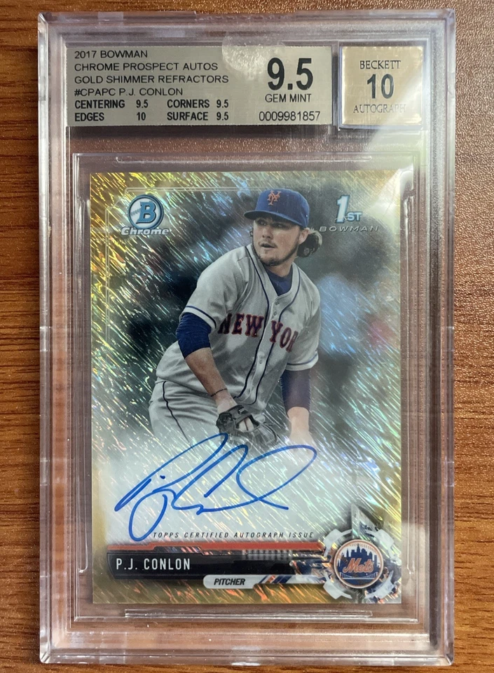PJ CONLON 2017 Bowman Chrome Prospect Autographs Gold Shimmer Refractor /50 METS - Image 1 of 4