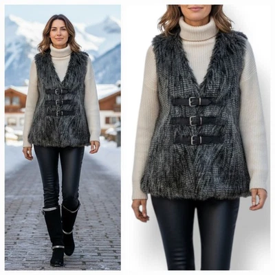 NUEVO Chaleco Vintage Y2K Forever 21 Imitación Piel Vegano Cuero Hebilla Correa Talla S Foto 1 de 4