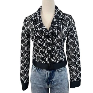 Sachin & Babi Floral Embroidered Moto Jacket Mesh Black White XS - Picture 1 of 9
