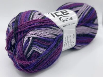 50 Gram Purple Black Sockenwolle Sock Yarn 73969 Ice  Superwash Wool Nylon 229yd - Image 1 of 4