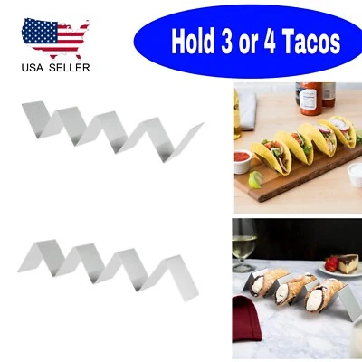 Stainless Steel Taco Holder Stand Taco Tray with 3 or 4 Compartments 10.5x2x2'' - Image 1 of 4