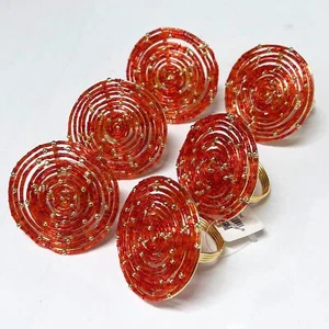 Pier 1 Red Beaded Napkin Rings Set of 6 - Picture 1 of 6