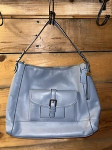 Coach Charlie Cornflower Light Blue Leather Shoulder Purse - Picture 1 of 9