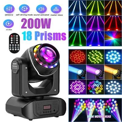 Foco LED Spot 200W Moving Head luz de escenario 18 prisma 10 gobo DMX disco fiesta - Imagen 1 de 4
