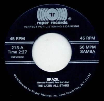 The Latin All Stars - Brazil 0 7" Roper Records 213 Very Good Plus (VG+) - Image 1 of 2