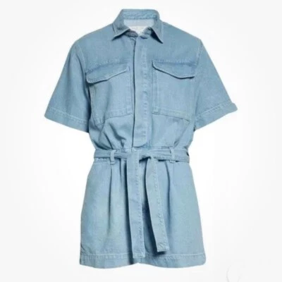 rag & bone Tie Waist Denim Utility Romper Size Large MSRP $350 - Image 1 of 4