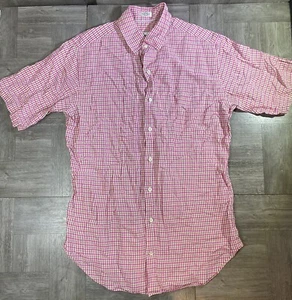 Peter Millar Medium Pink / Green Plaid Linen / Silk Men's Button Down S/S Shirt - Picture 1 of 6