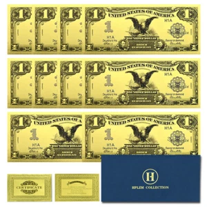 US One Dollar Gold Foil Banknotes 10pcs in Envelope 1899 Years Black Eagle - Picture 1 of 5