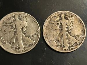 Walking Liberty Half Dollars 90% Silver Coin Lot 2 coins $1 face value - Picture 1 of 2