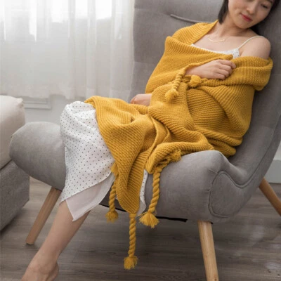Knitted Blanket Tassel Throw Sofa Bedroom Nap Casual Air Condition Warm Blankets - Image 1 of 4