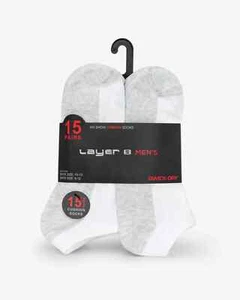 Layer 8 Men's Performance 15 Pack Quick Dry No Show Cushion White/Grey Socks. - Picture 1 of 15