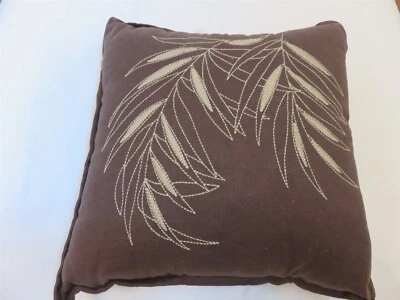 Croscill Brazil Chocolate Brown Embroidered Leaf Linen blend deco pillow NWT - Image 1 of 4