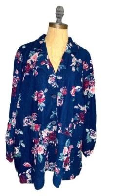 Maurices Plus Size Linen Blend Button Up Floral Navy Jacket 3X NWT $64 - Image 1 of 4