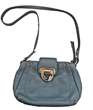 AS NEW MIMCO BLUE LEATHER CROSSBODY BAG - TORTOISESHELL AND GOLD LIFT LOCK