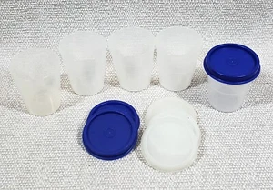 TUPPERWARE 5 Midget Containers 101-26 with Blue & Clear Lids 2 oz. UNUSED - Picture 1 of 3