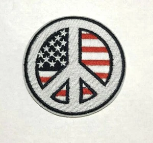 PEACE SIGN iron-on patch WOODSTOCK SUMMER OF LOVE USA EMBROIDERED APPLIQUE flag - Picture 1 of 1