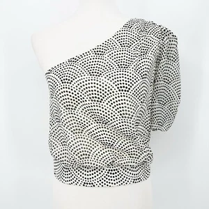 Express Womens One Shoulder Blouse S Polka Dot Asymmetrical Trendy Cropped Top - Picture 1 of 8