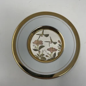 Vintage Chokin Hummingbird Flowers Collector’s Plate Gold Rim 6 Inch - Picture 1 of 5