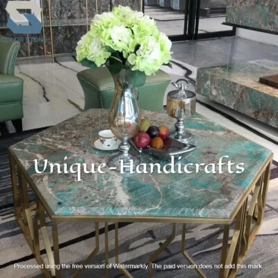 Amazonite Green Marble Coffee Table, Hallway Center Semi Precious Stone Table - Image 1 of 4