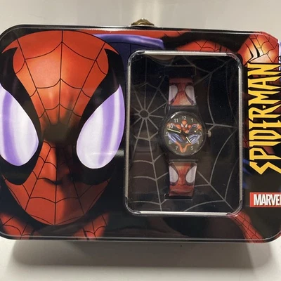 RELOJ PULSERA SPIDERMAN DE COLECCIÓN con LONCHERA DE HOJALATA COLECCIONISTA 2002 Marvel No probado Foto 1 de 4