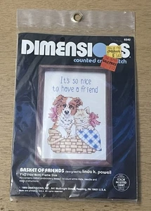 Vintage 1989 Dimensions Counted Cross Stitch Kit 6540 Basket of Friends 5”x7” SEALED - Bild 1 von 8