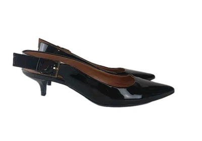 CALVIN KLEIN Black Patent Leather Sling Back Kitten Heel Pumps Shoes Sz 8 M - Image 1 of 4