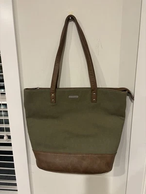 Little Unicorn Boardwalk Tote In Olive Canvas And Brown Vegan Leather - Image 1 of 4