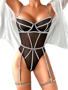 Rave Outfits For Women, Sparkly Strappy Corset Bodysuit, Festival Sequin Rhin... - Picture 1 of 6