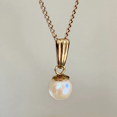 Collar colgante vintage de perlas de oro de 9 quilates cadena fina 40 cm 9K 375 Foto 1 de 4