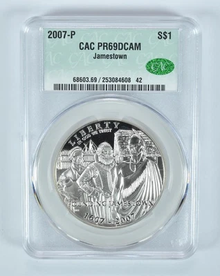 2007-P Jamestown Commemorative Silver Dollar PR69 DCAM CAC CACg *8533 - Image 1 of 4