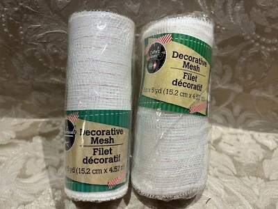 Crafters Square  WHITE MESH Christmas Holiday Ribbon SET OF 2 ( 6” X 5 YDS) Ea. - Image 1 of 2