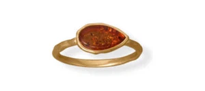 Clearance Sale! 24 Karat Gold Plated Pear Baltic Amber Ring - Picture 1 of 4