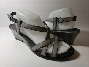 ecco Women's Gray Strappy Ankle Strap Wedges - Size 41 - Picture 1 of 11