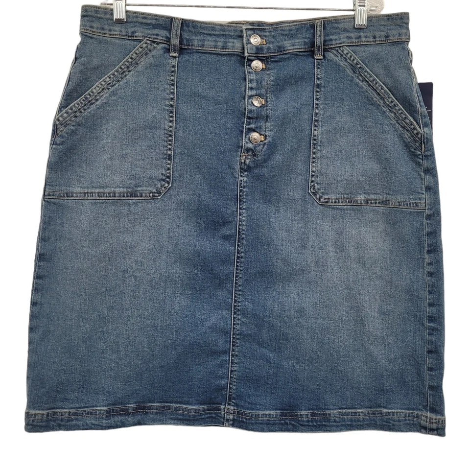 Falda vaquera azul con botones delanteros Chaps para mujer talla 16 Foto 1 de 4