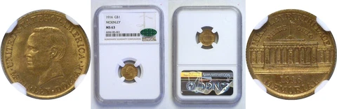 1916 McKinley $1 Gold Commemorative NGC MS-63 CAC Cover