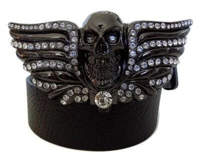 WASHED UP HOLLYWOOD #018BK 1½” GLOSSY BLACK CRYSTAL SKULL HEAD BELT BUCKLE NWT - Image 1 of 4