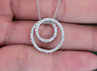 $2400 18K White Gold Round Diamond Double Circle Swirl Pendant 18'' Necklace