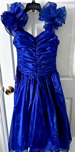 VINTAGE PROM DRESS BLUE HI LO STYLE  STEPIN OUT SIZE 7 - Picture 1 of 7
