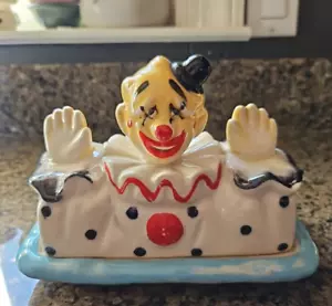 Plato de mantequilla payaso Enesco raro de colección ~ casi nuevo mediados de siglo - Imagen 1 de 9