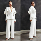 White Women's Pant Suits With Wraps White Evening Party Tuxedos Outfit Wear