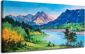 Nature Mountain Canvas Wall Art National Park Painting Lake Blue Ridge Landscape - Picture 1 of 6