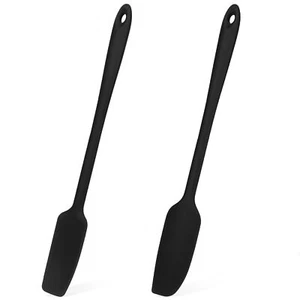 2-Piece Silicone Jar Spatula Set Heat Resistant Long Handle Black - Picture 1 of 7