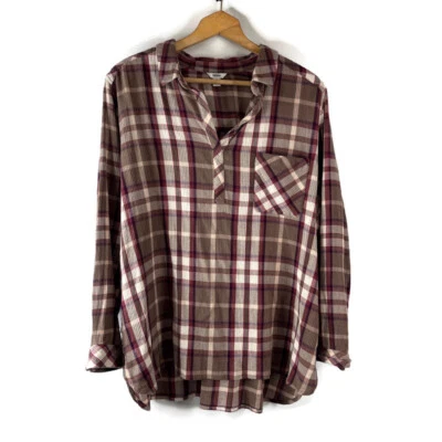 Blusa túnica feminina Sonoma tamanho 2XL marrom xadrez xadrez manga longa - Imagem 1 de 4