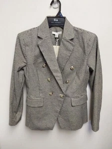 Nwt Free Assembly Womens Double Breasted Blazer Blk Wht Check Cotton Spandex XS - Picture 1 of 2