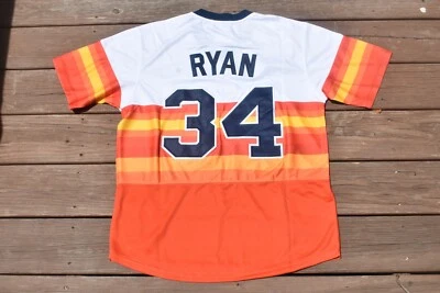New! Nolan Ryan Houston Astros Orange Stripe Rainbow Baseball Jersey Men's XL - Image 1 of 2